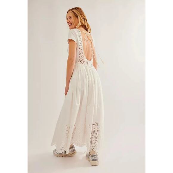 New FREE PEOPLE Laine Eyelet Midi Dress $298 X-LARGE Ivory Floral Lace Trim - Picture 4 of 7